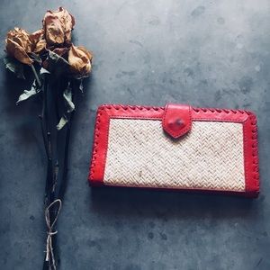 Leal red leather and rattan vintage wallet